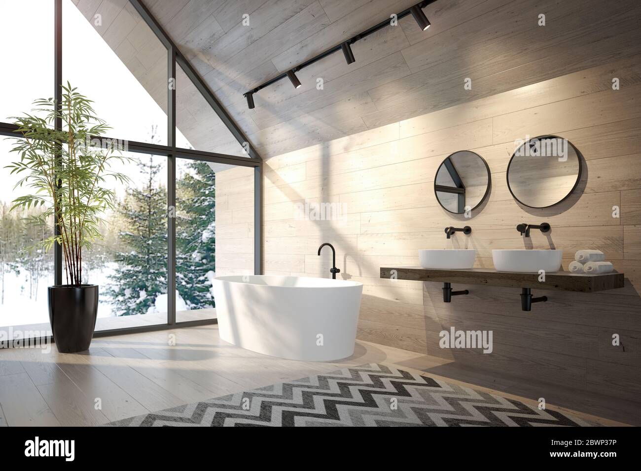 Interior bathroom of a forest house 3D rendering Stock Photo Alamy