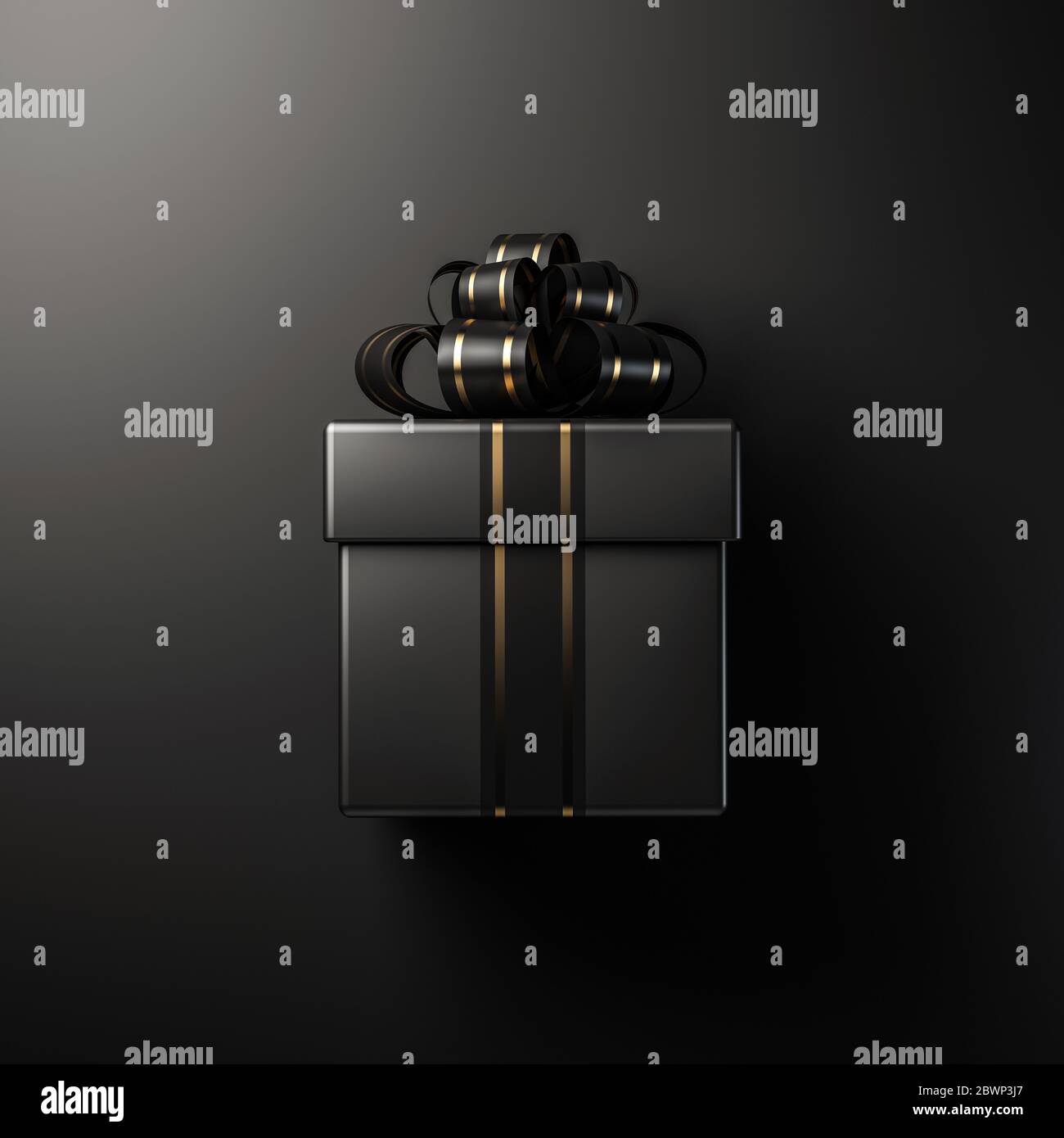 Black gift box on black background 3d rendering Stock Photo - Alamy