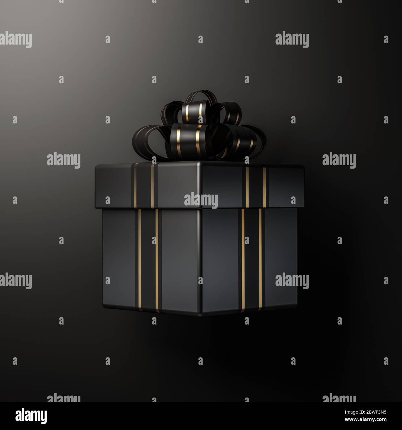 Black gift box on black background 3d rendering Stock Photo - Alamy