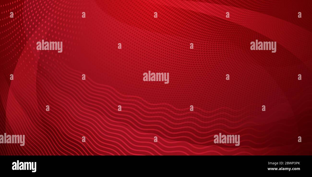 Abstract background made of halftone dots and curved lines in red colors Stock Vector