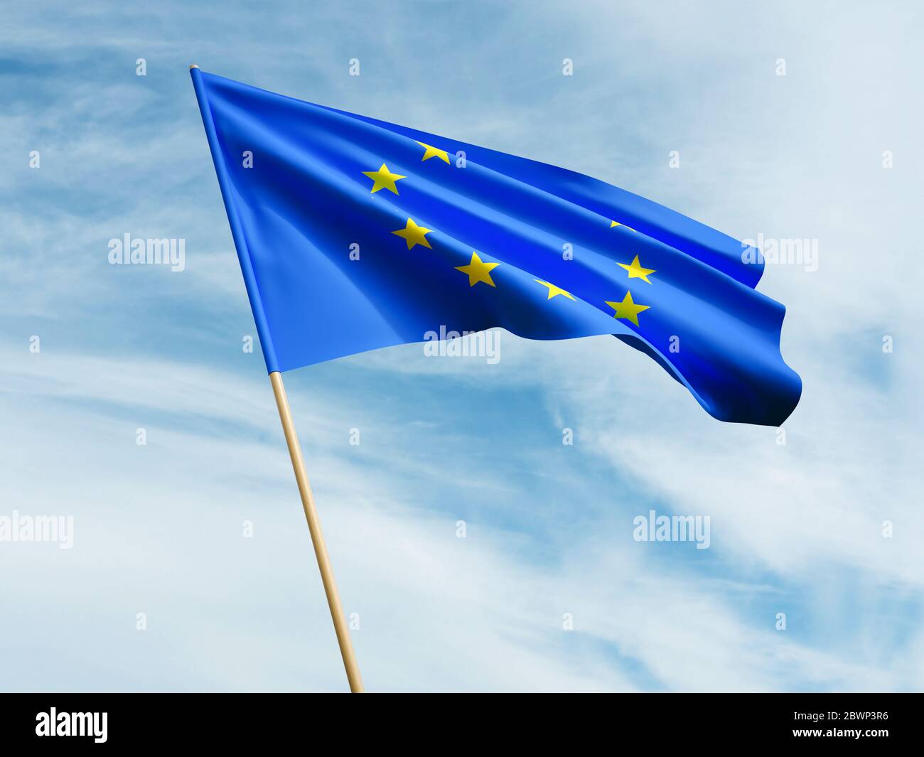 Waving European Union flag on sky background 3D illustration Stock ...