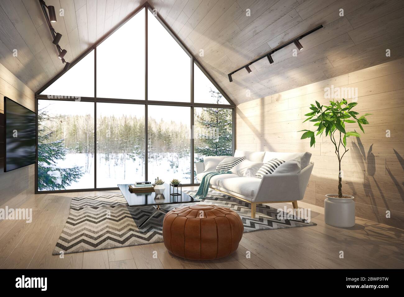 Interior living room of a forest house 3D rendering Stock Photo Alamy