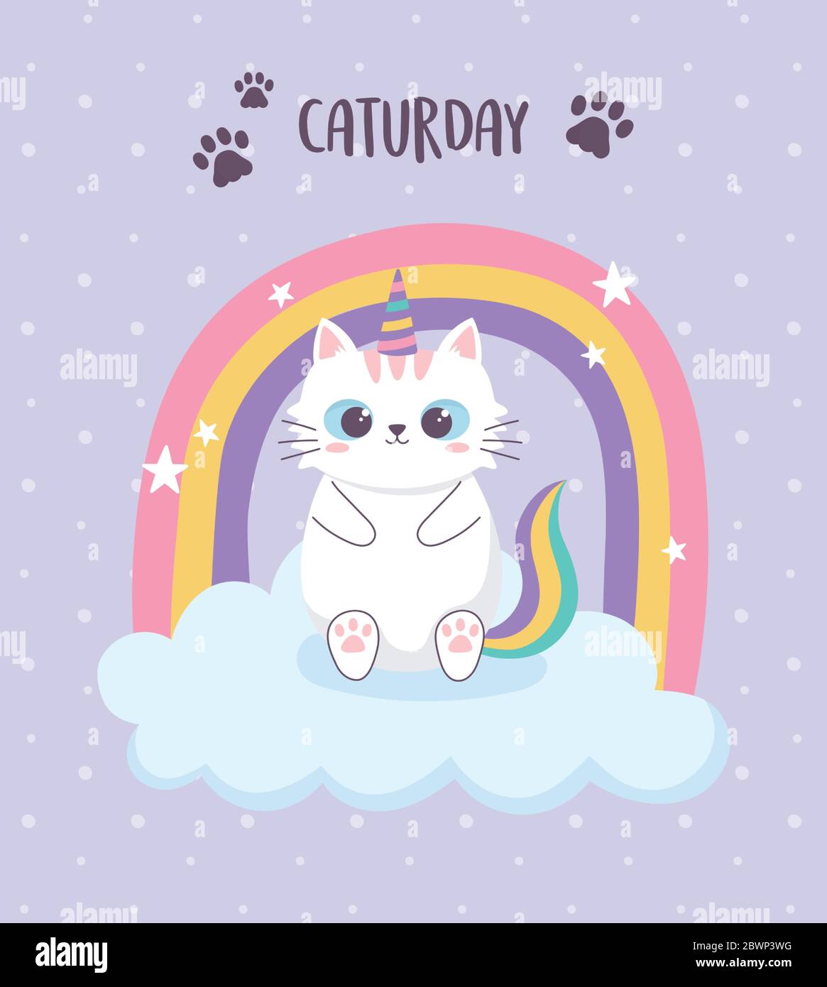 cute cat with horn rainbow sitting on cloud cartoon animal funny ...