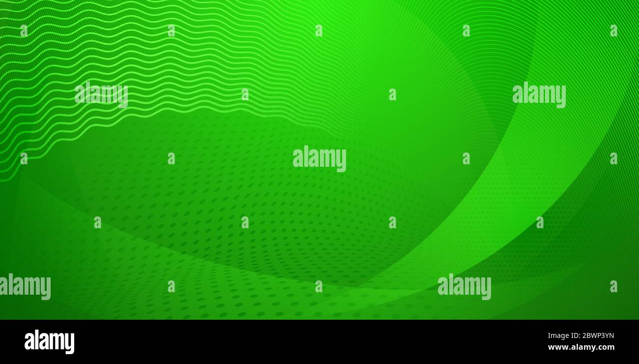 Abstract background made of halftone dots and curved lines in green ...