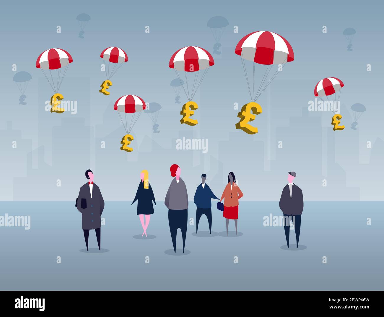 Government pounds money floating into a community. Stock Vector