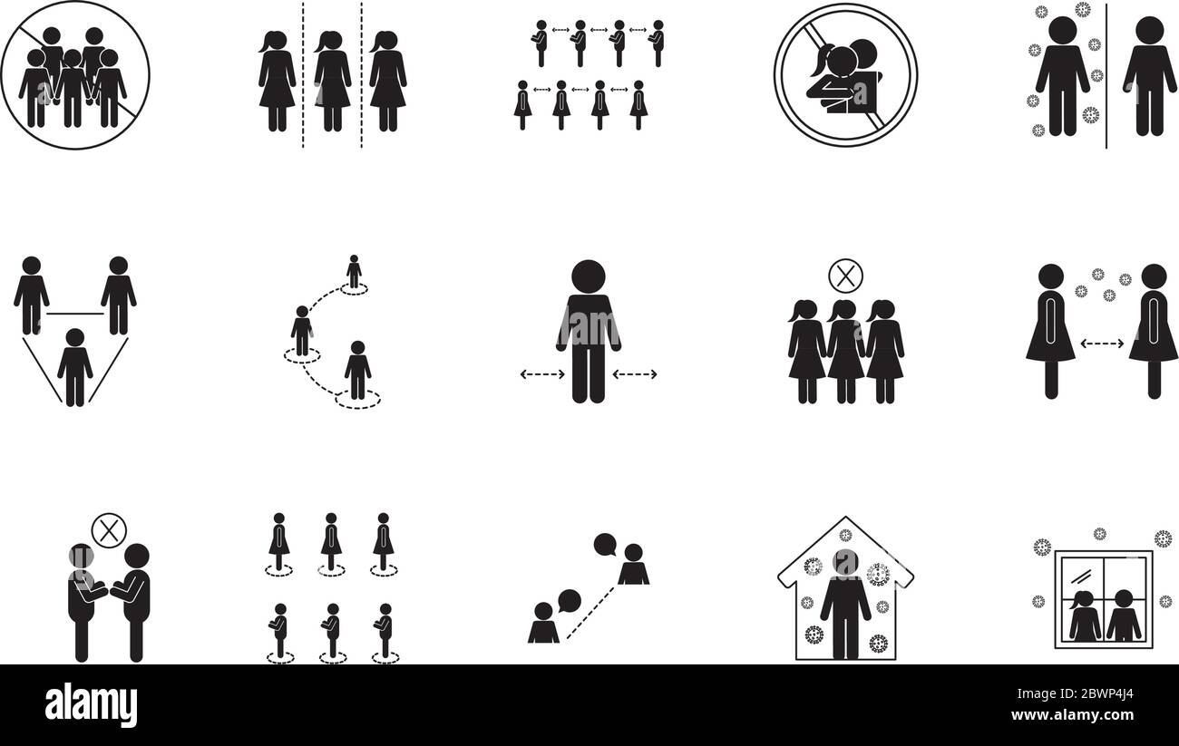 Social distancing silhouette style icon set vector design Stock Vector ...