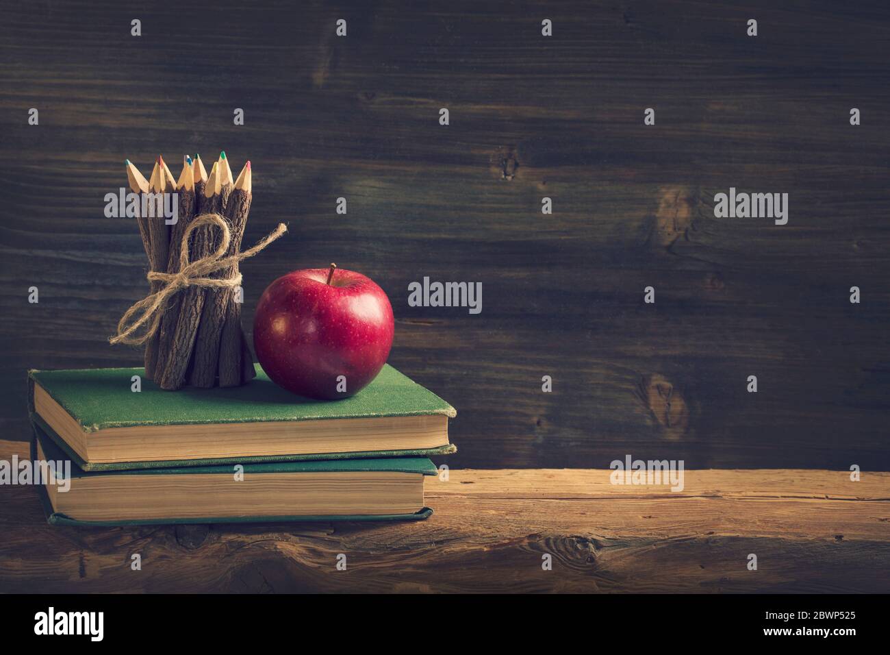 Back to School. Vintage still life with copy space. Stock Photo