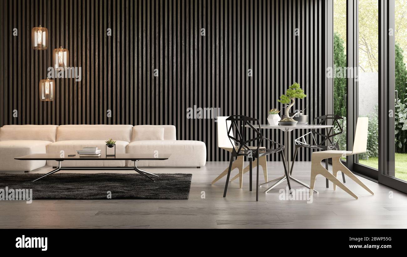 Interior of modern living room with sofa 3D rendering Stock Photo - Alamy