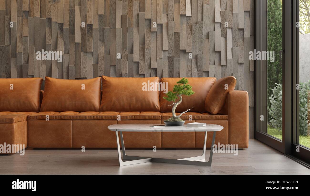 Interior of modern living room with sofa 3D rendering Stock Photo - Alamy