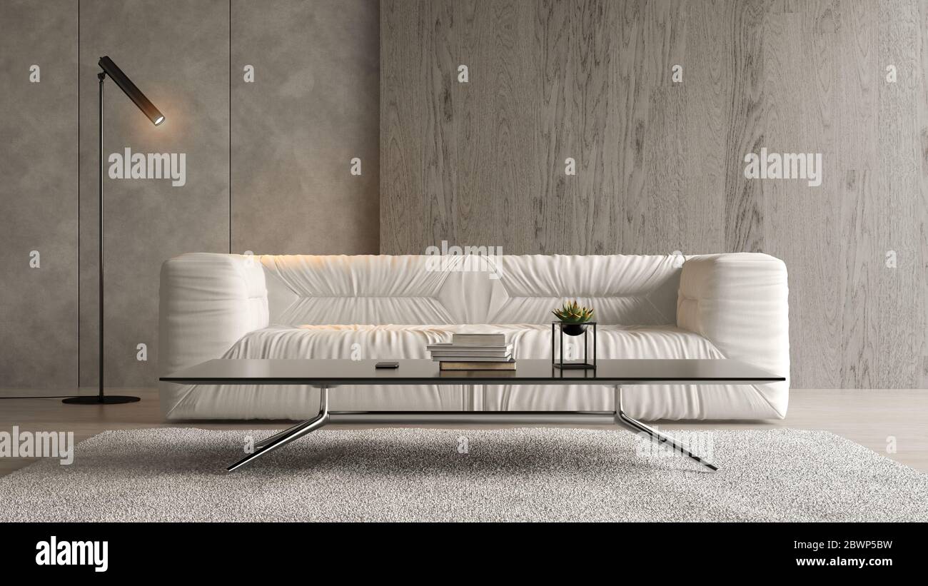 Interior of modern living room with sofa 3D rendering Stock Photo - Alamy