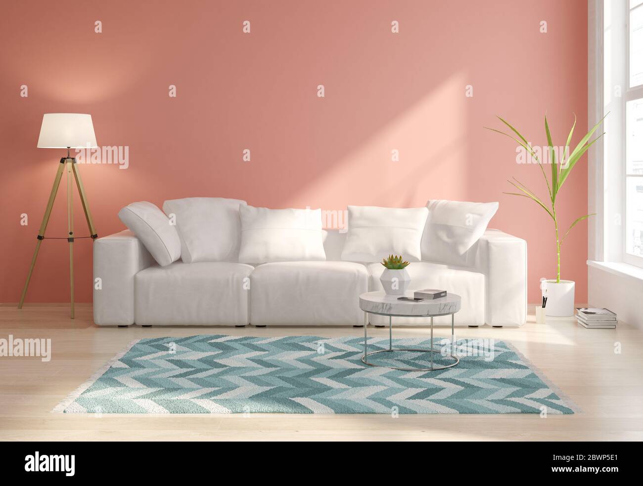 Interior of modern living room with sofa 3D rendering Stock Photo - Alamy