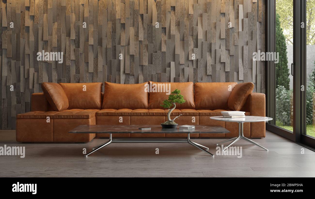 Interior of modern living room with sofa 3D rendering Stock Photo - Alamy