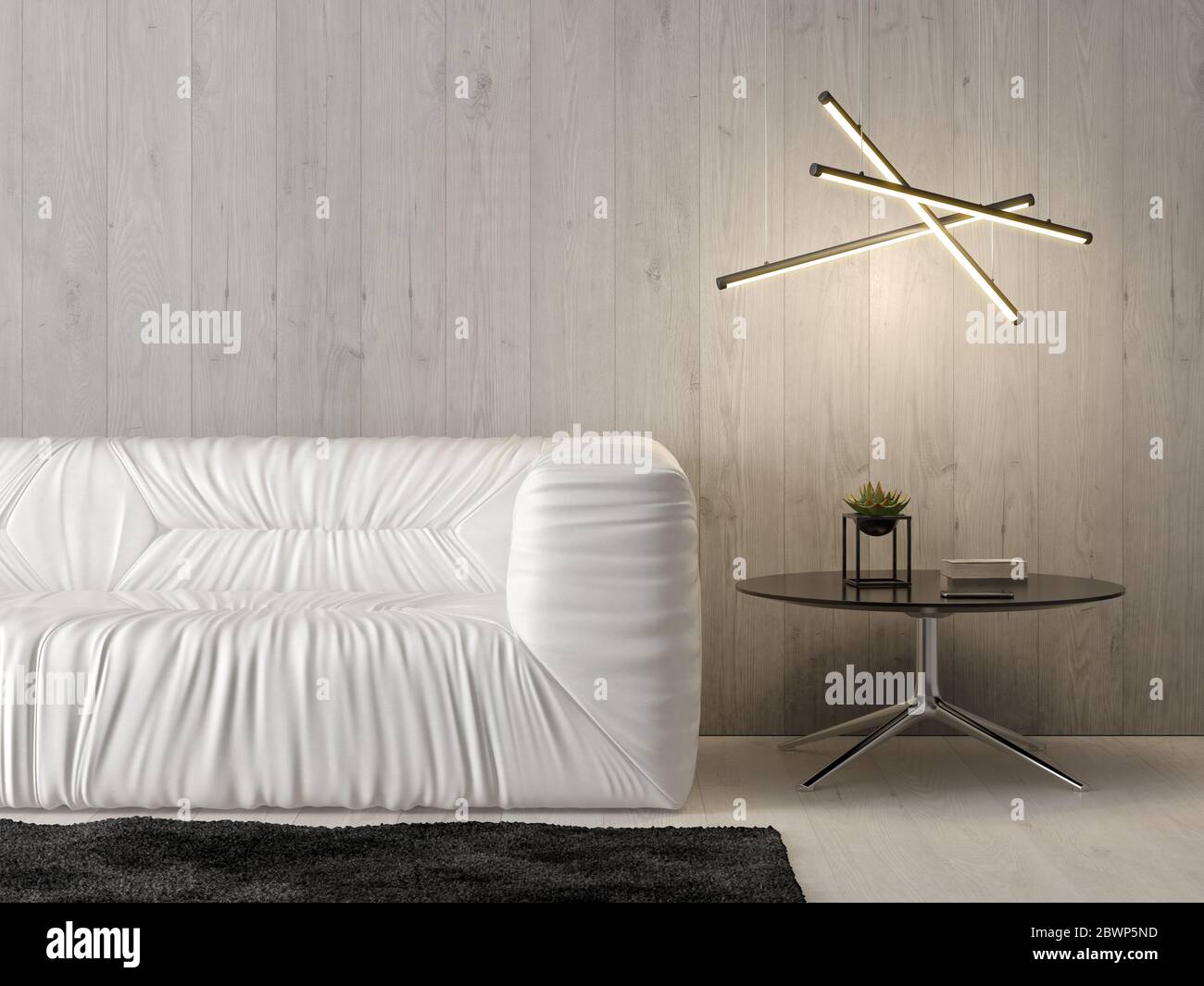 Interior of modern living room with sofa 3D rendering Stock Photo - Alamy