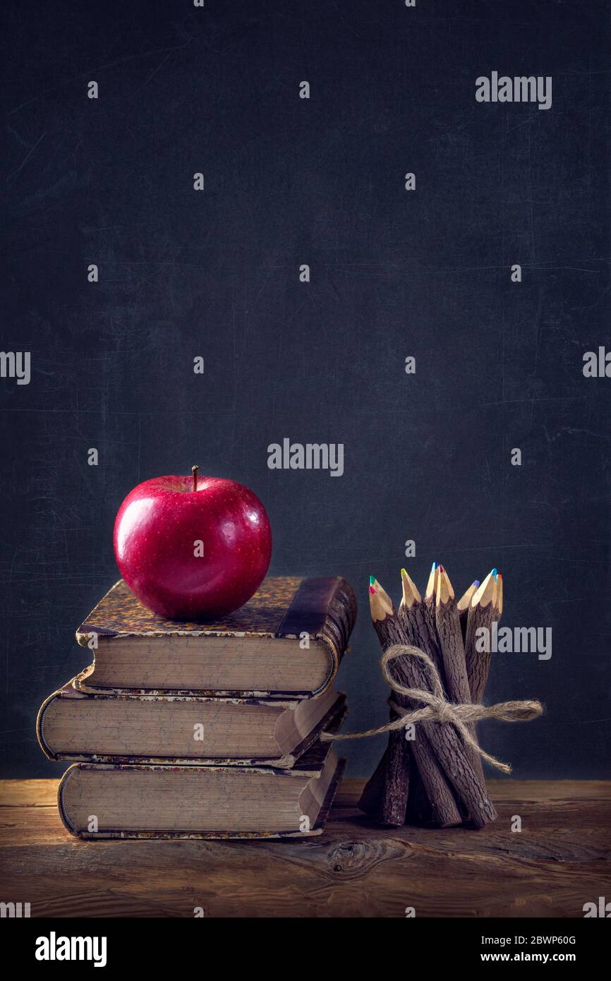 Back to School. Vintage still life with copy space. Stock Photo