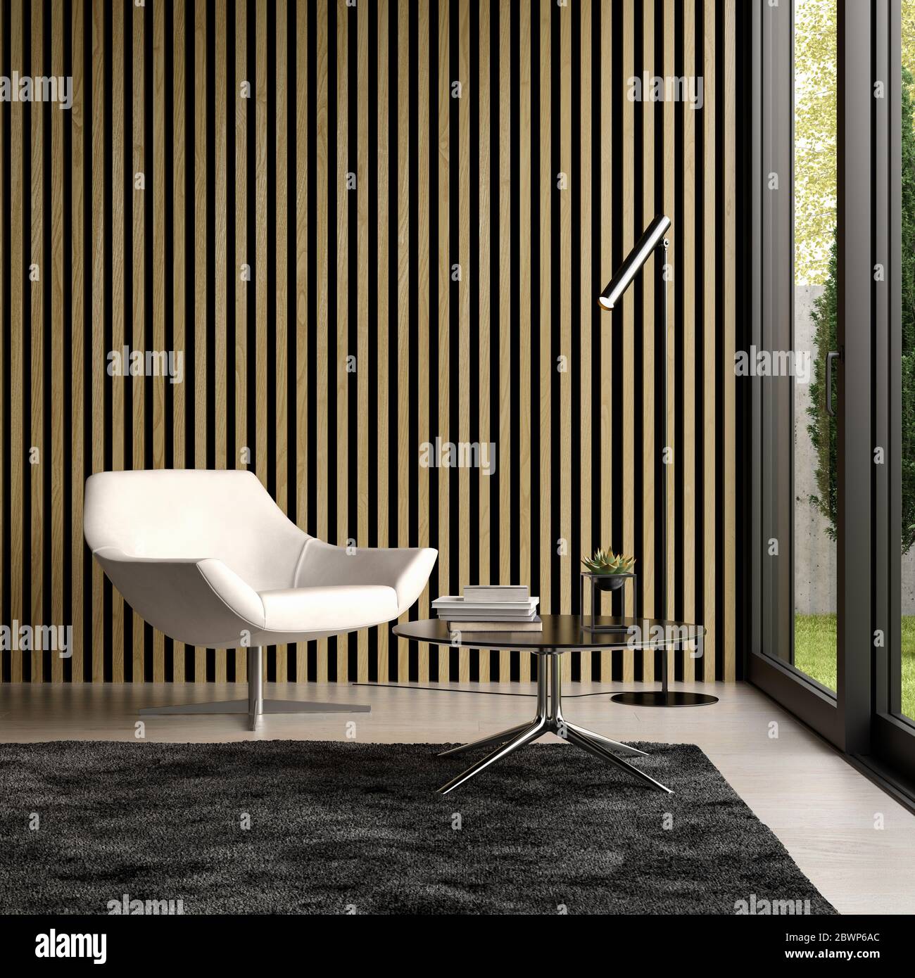 Interior of modern living room with sofa 3D rendering Stock Photo - Alamy