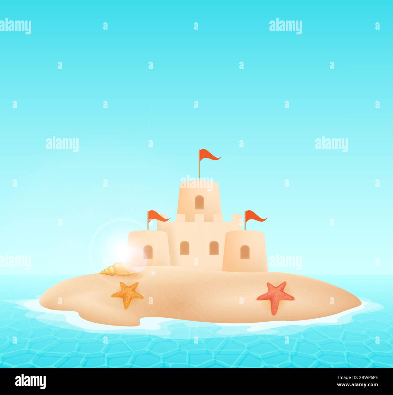 Sand castle on the Beach Vector Illustration. Sandcastle on the island ...