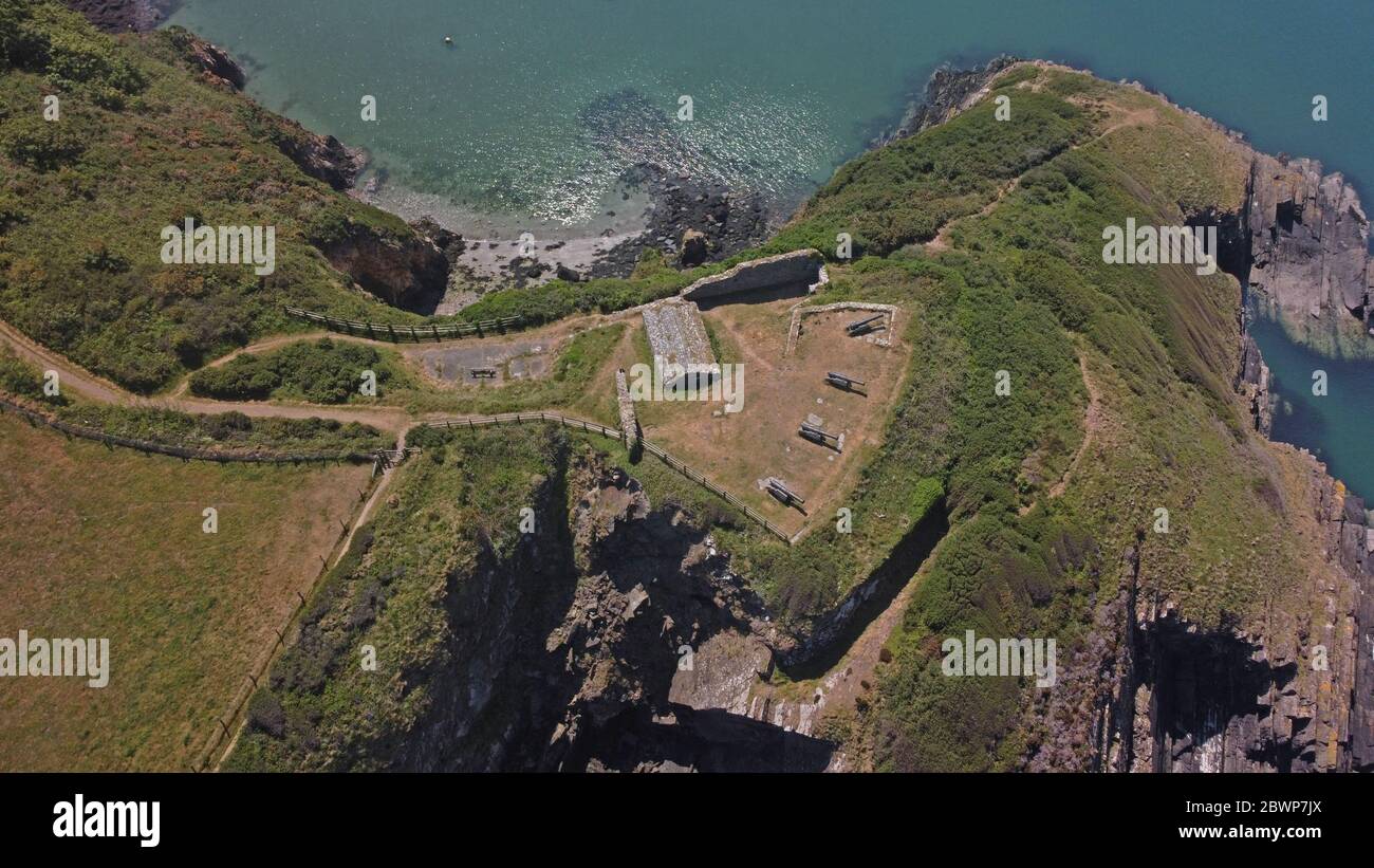 Aerial view of Fishguard Fort near Lower town Fishguard, Pembrokeshire