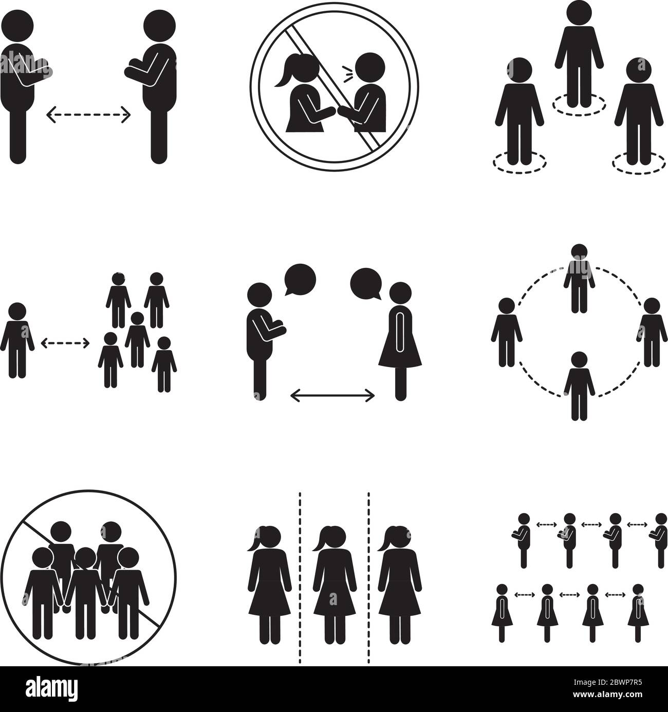 Social distancing silhouette style icon set vector design Stock Vector ...