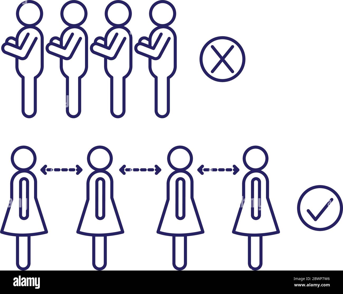 Social distancing between women and men line style icon vector design ...