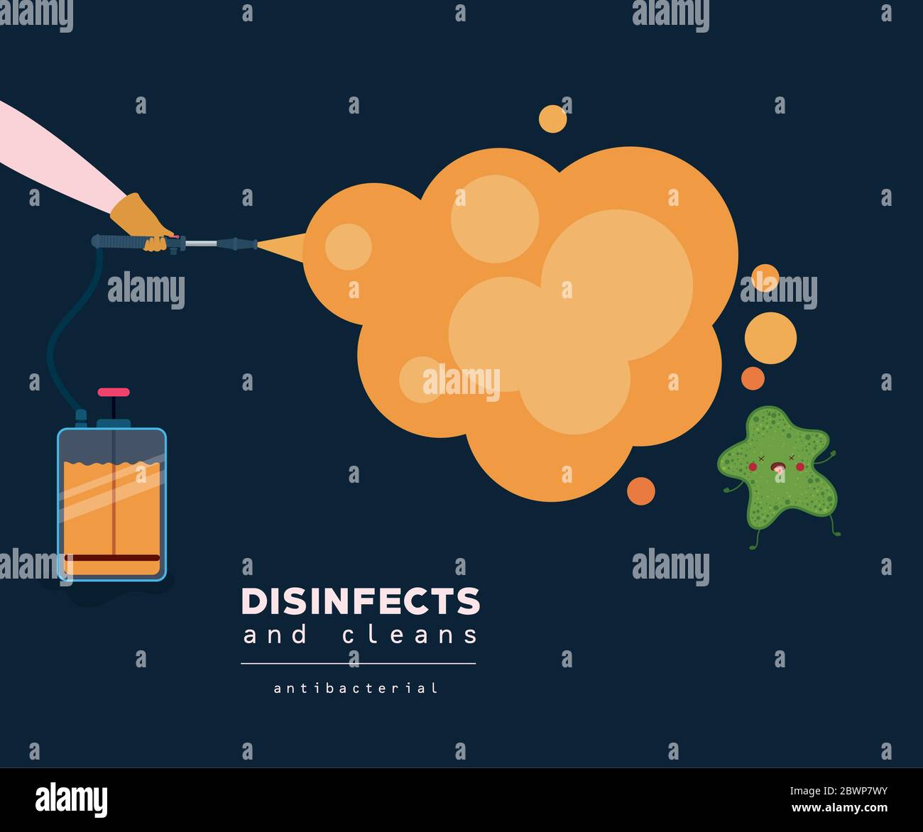 Antibacterial spray bottle and smoke with virus cartoon vector design ...