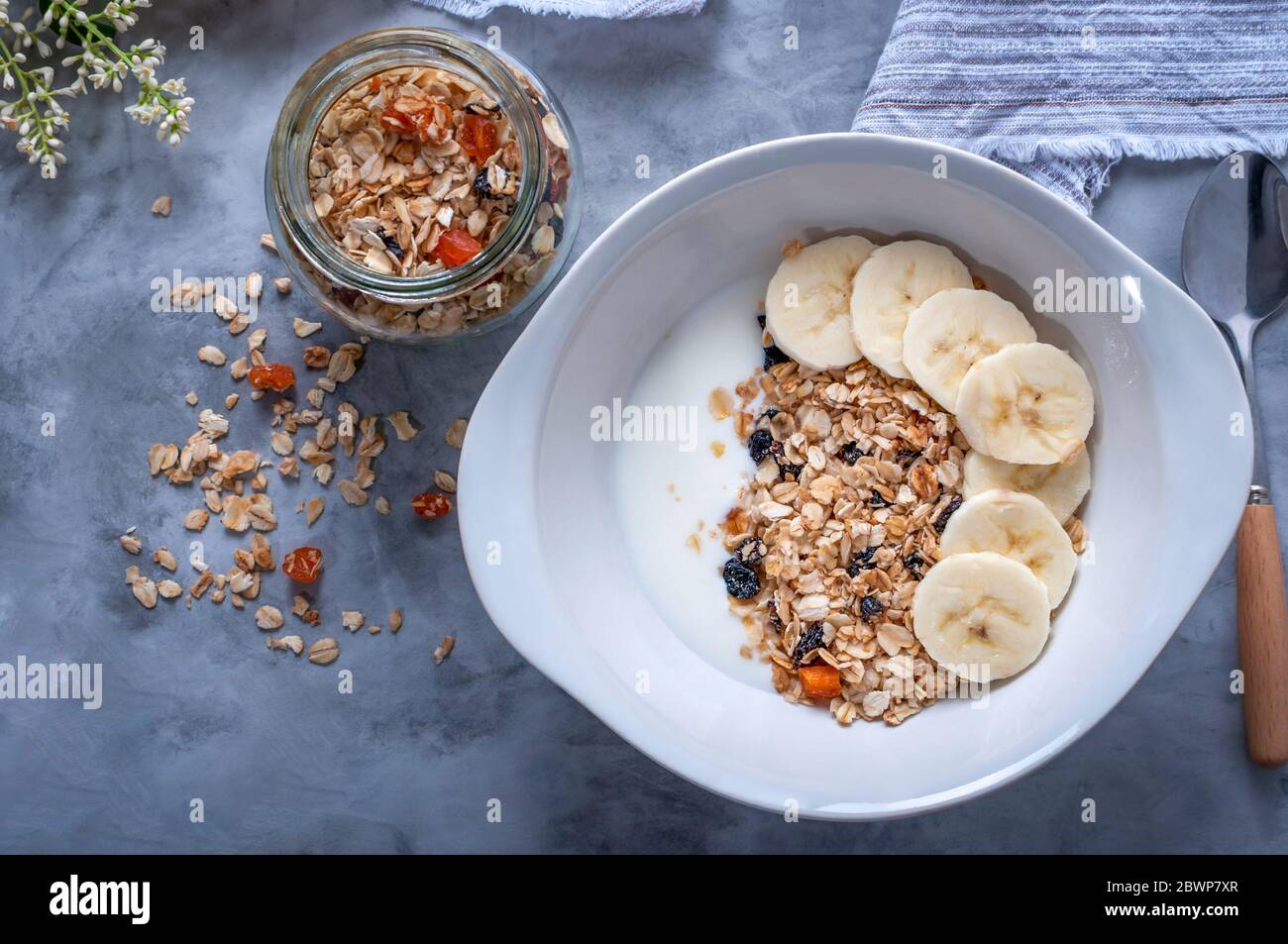 Homemade granola with raisins, dried apricots and nuts. Granola with raisins, dried apricots