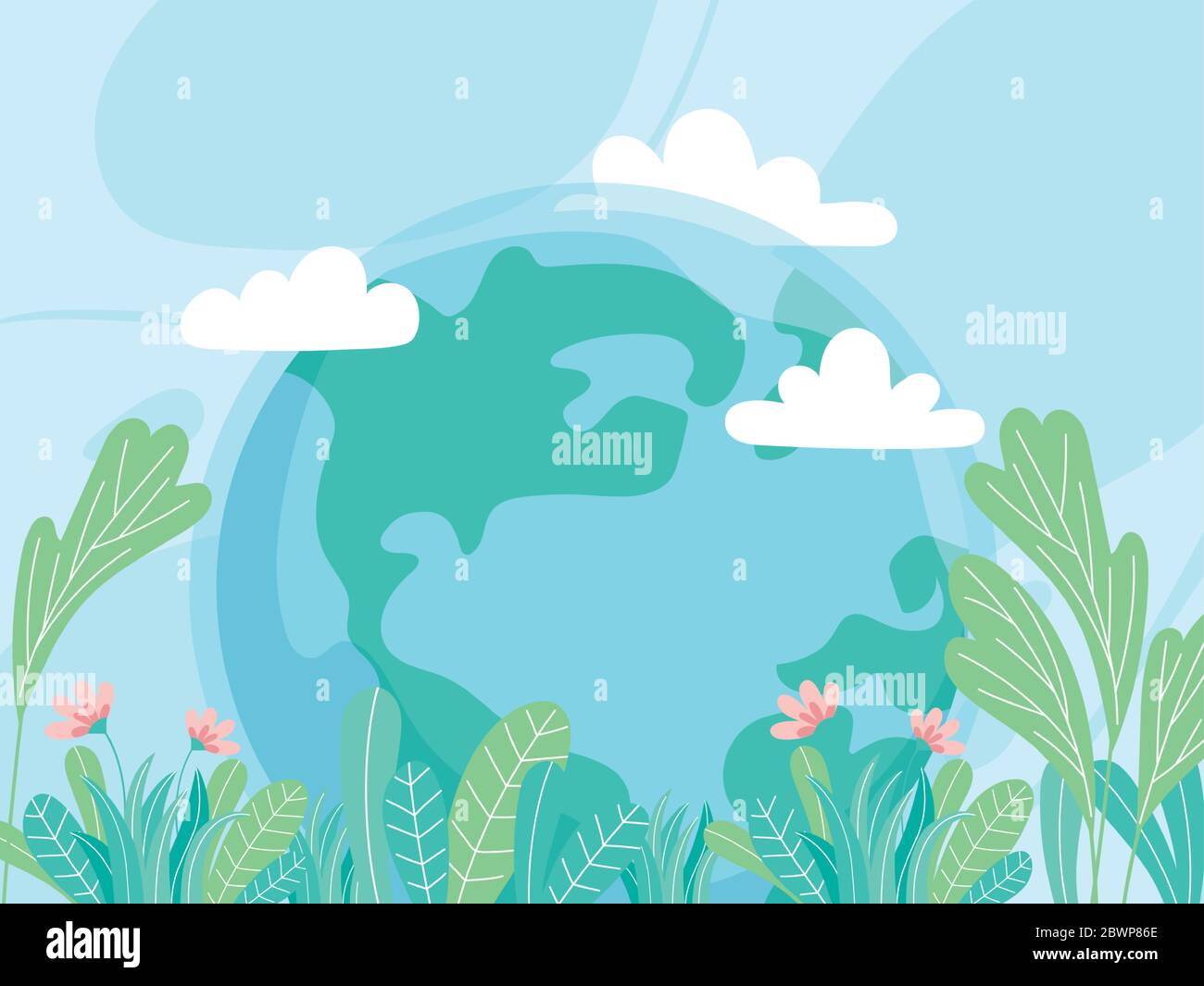 ecology world with flowers leaves save protect nature and