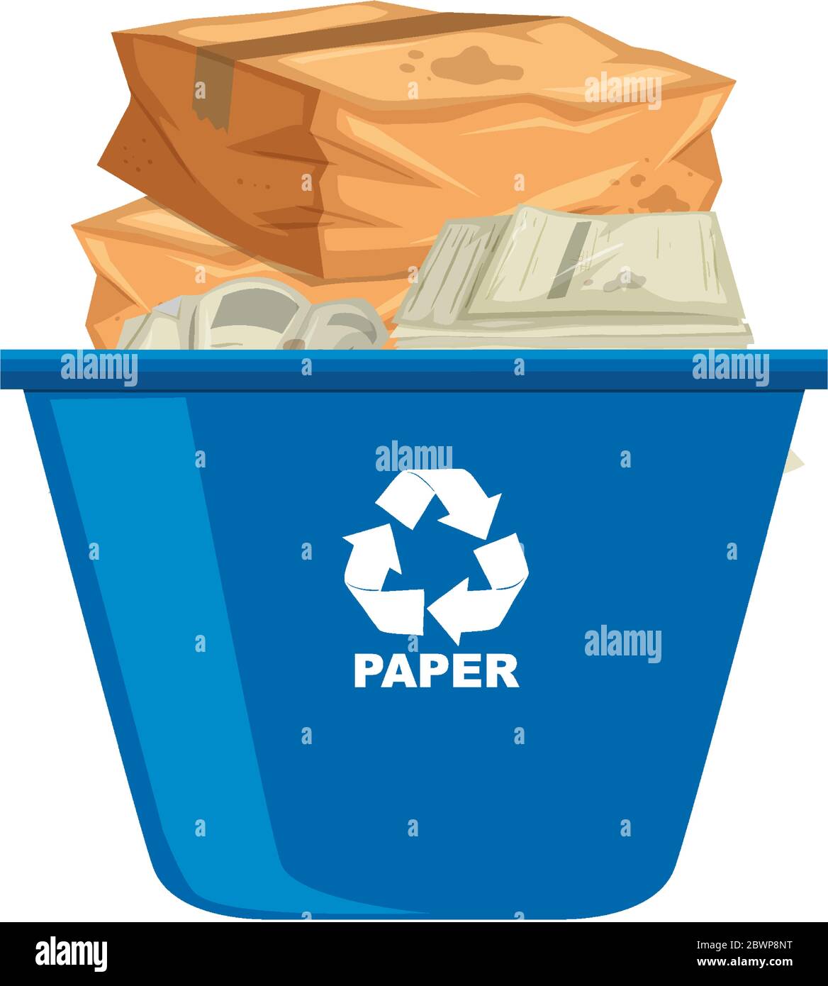 Blue recycle bins with recycle symbol on white background illustration