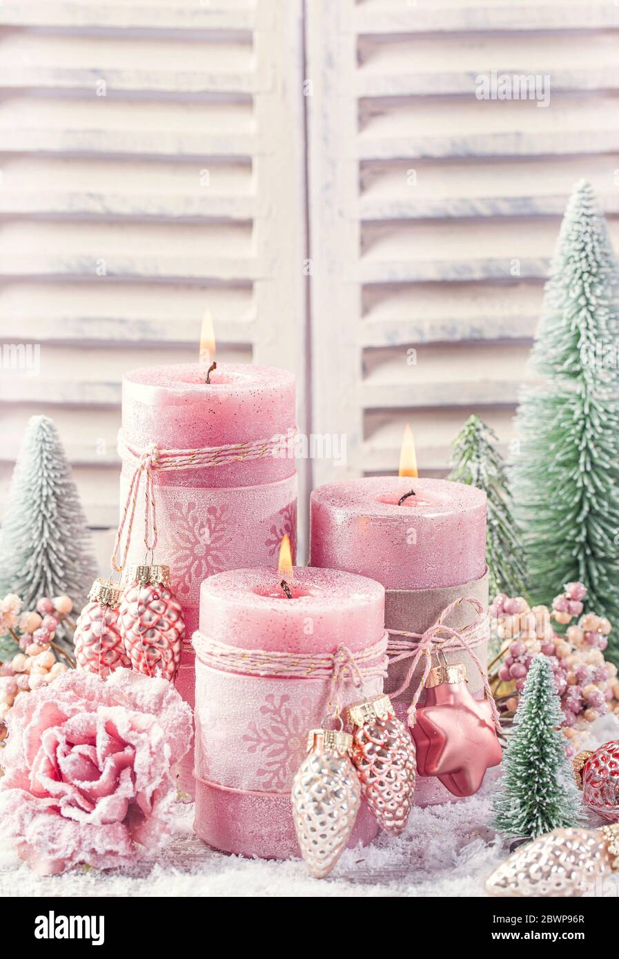 Pink Christmas Candle For Christmas Stock Photo Alamy