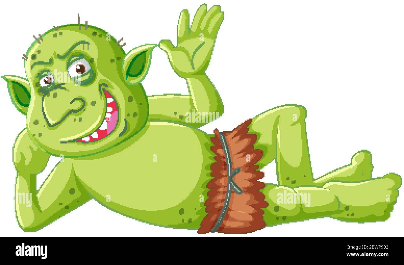 Green goblin or troll smile while lying down in cartoon character isolated  illustration Stock Vector Image & Art - Alamy