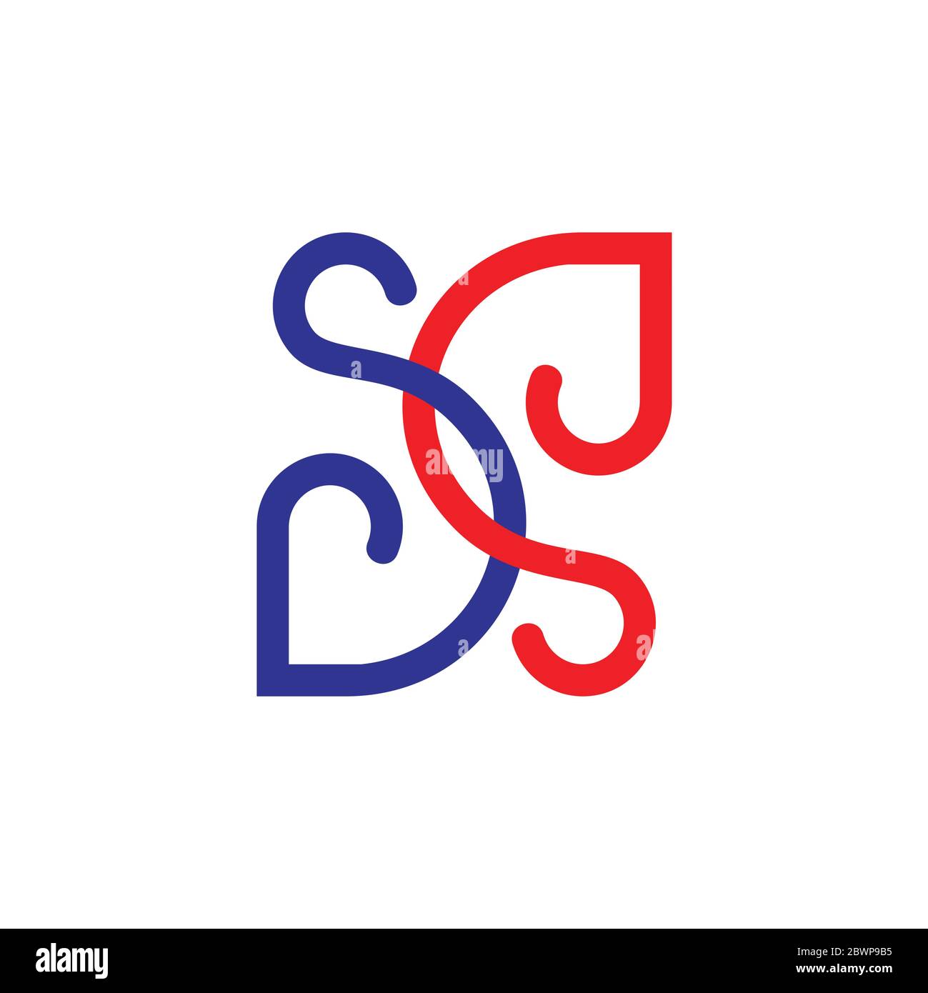 letters sd linked curves line loop design logo Stock Vector