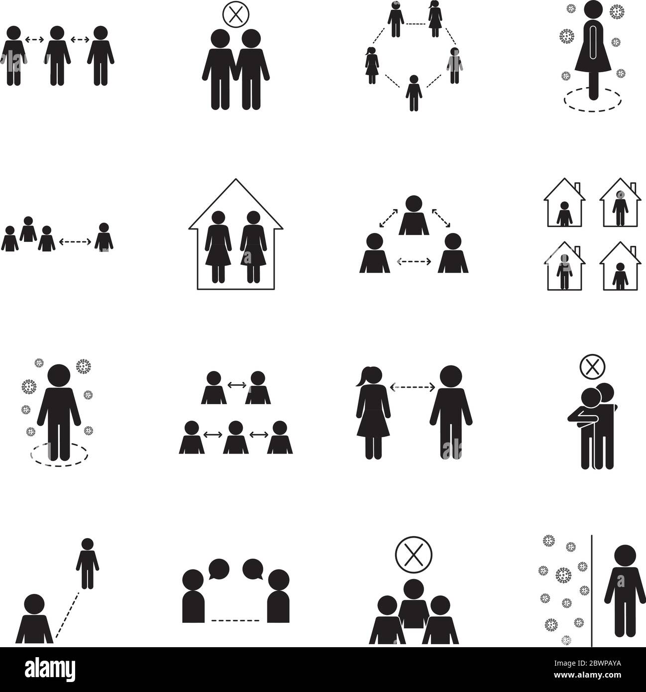 Social distancing silhouette style icon set vector design Stock Vector ...