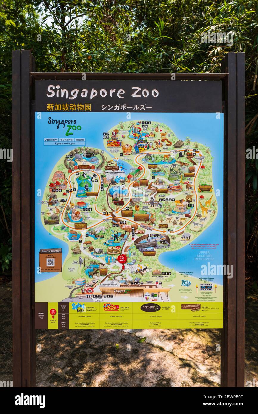 Interpretive map at the Singapore Zoo, Singapore, Republic of Singapore Stock Photo
