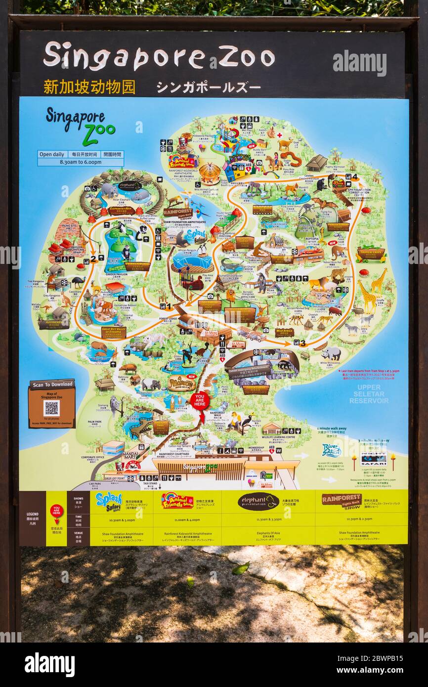 Interpretive map at the Singapore Zoo, Singapore, Republic of Singapore Stock Photo