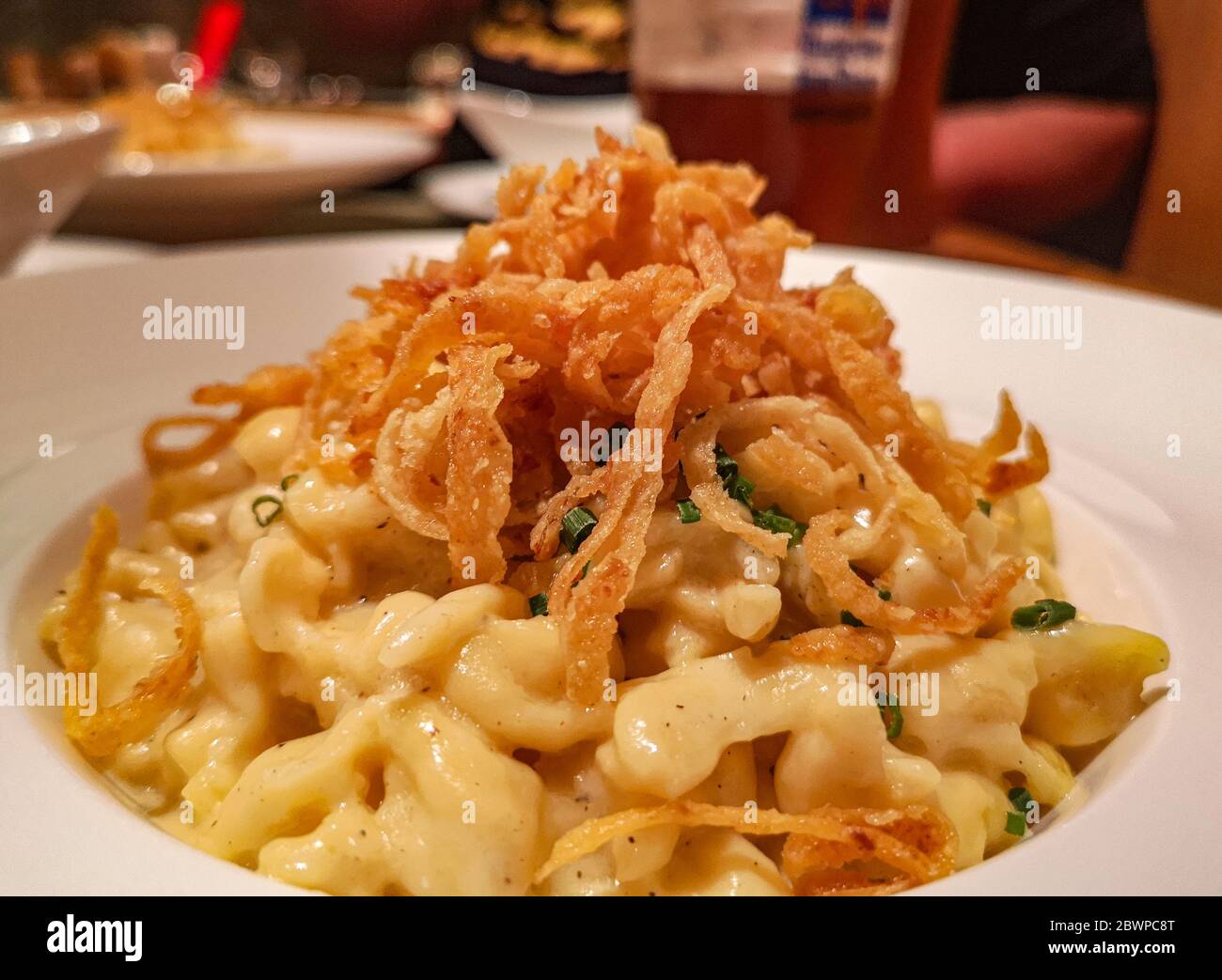 homemade South German pasta, baked with cheese, onions and garlic Stock