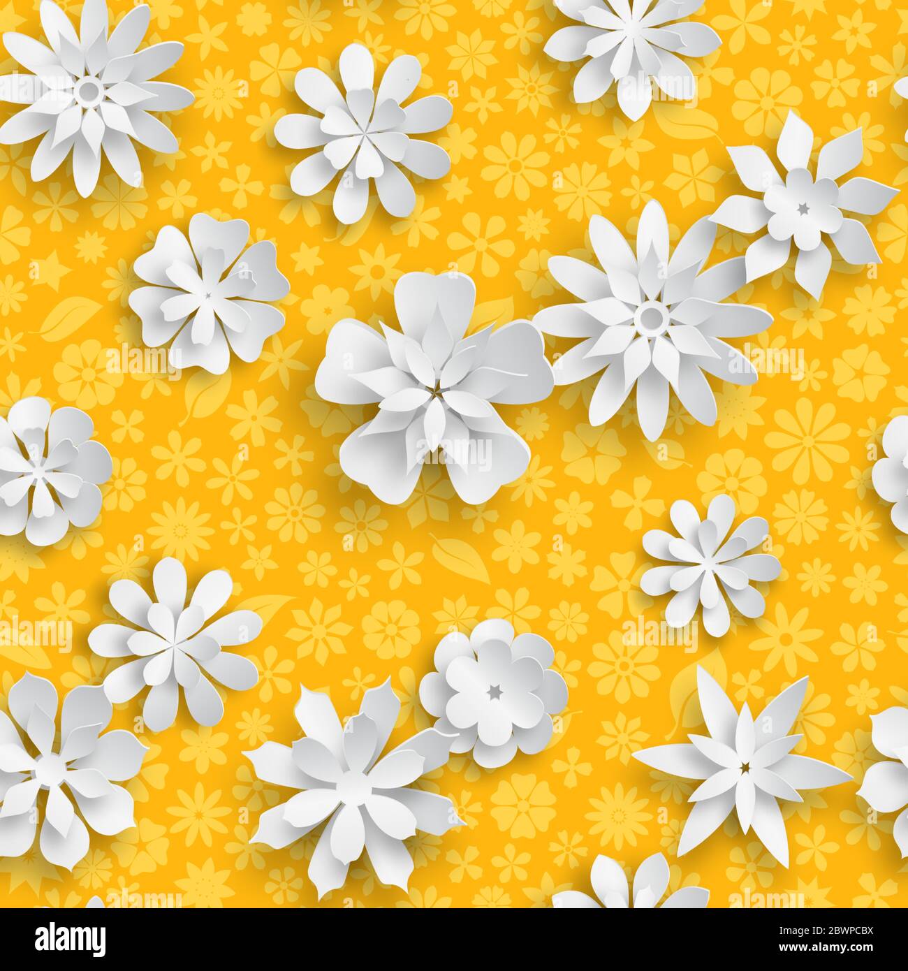 Seamless pattern with floral texture in yellow colors and big white ...