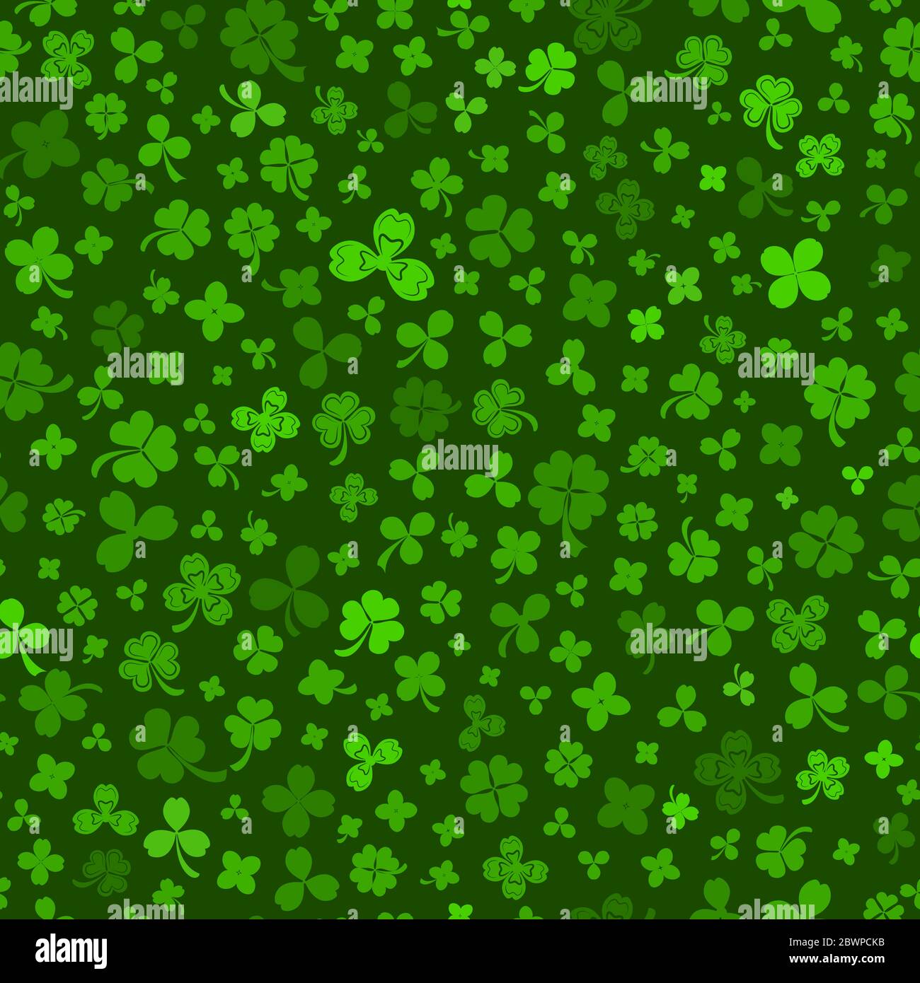 Seamless pattern on St. Patrick's Day made of clover leaves in green colors Stock Vector