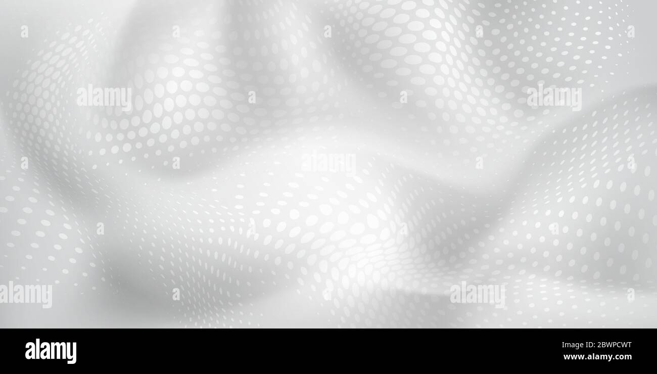 Abstract halftone background with wavy surface made of dots in white ...