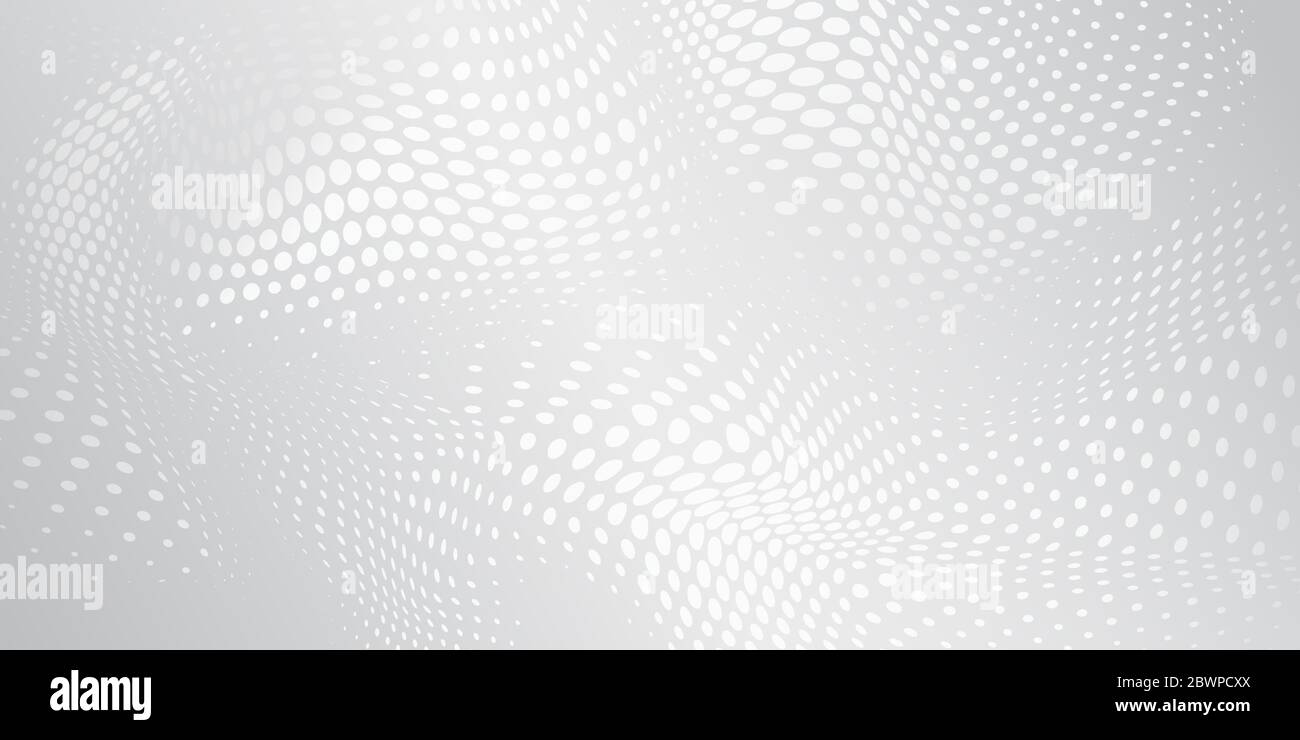 Abstract halftone background with wavy surface made of dots in white ...