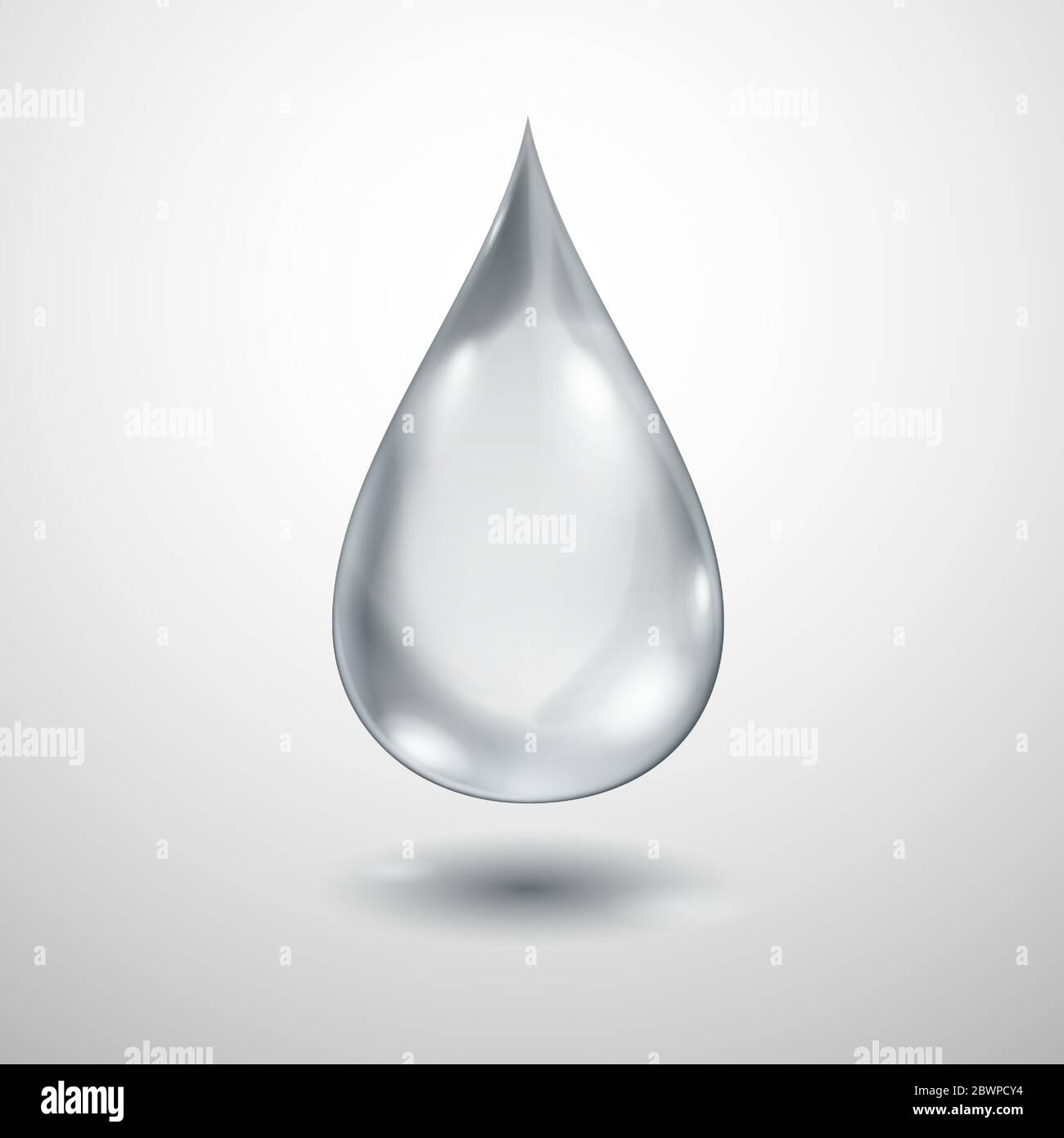 One big realistic translucent water drop in gray colors with shadow Stock Vector