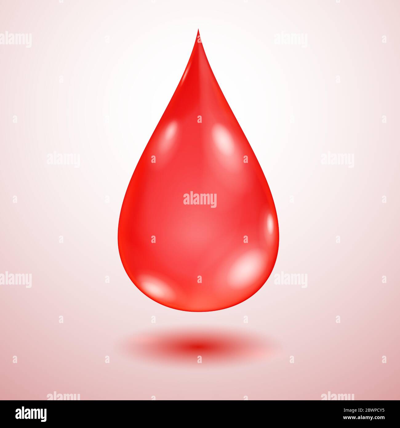 One big realistic translucent water drop in red colors with shadow Stock Vector