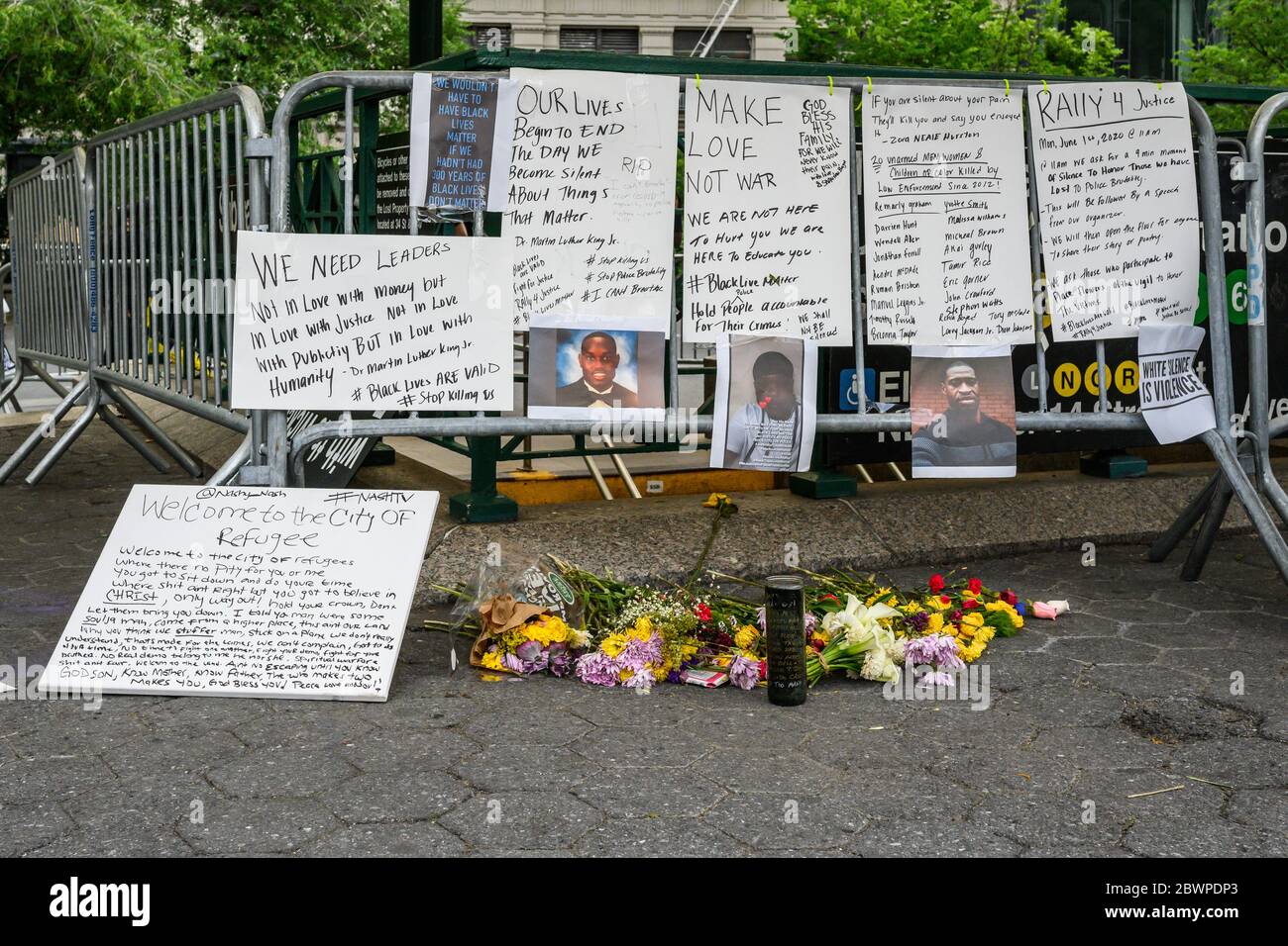A memorial for the many black men and women killed by police at the March for George Floyd 6/2/2020 in lower Manhattan. Stock Photo