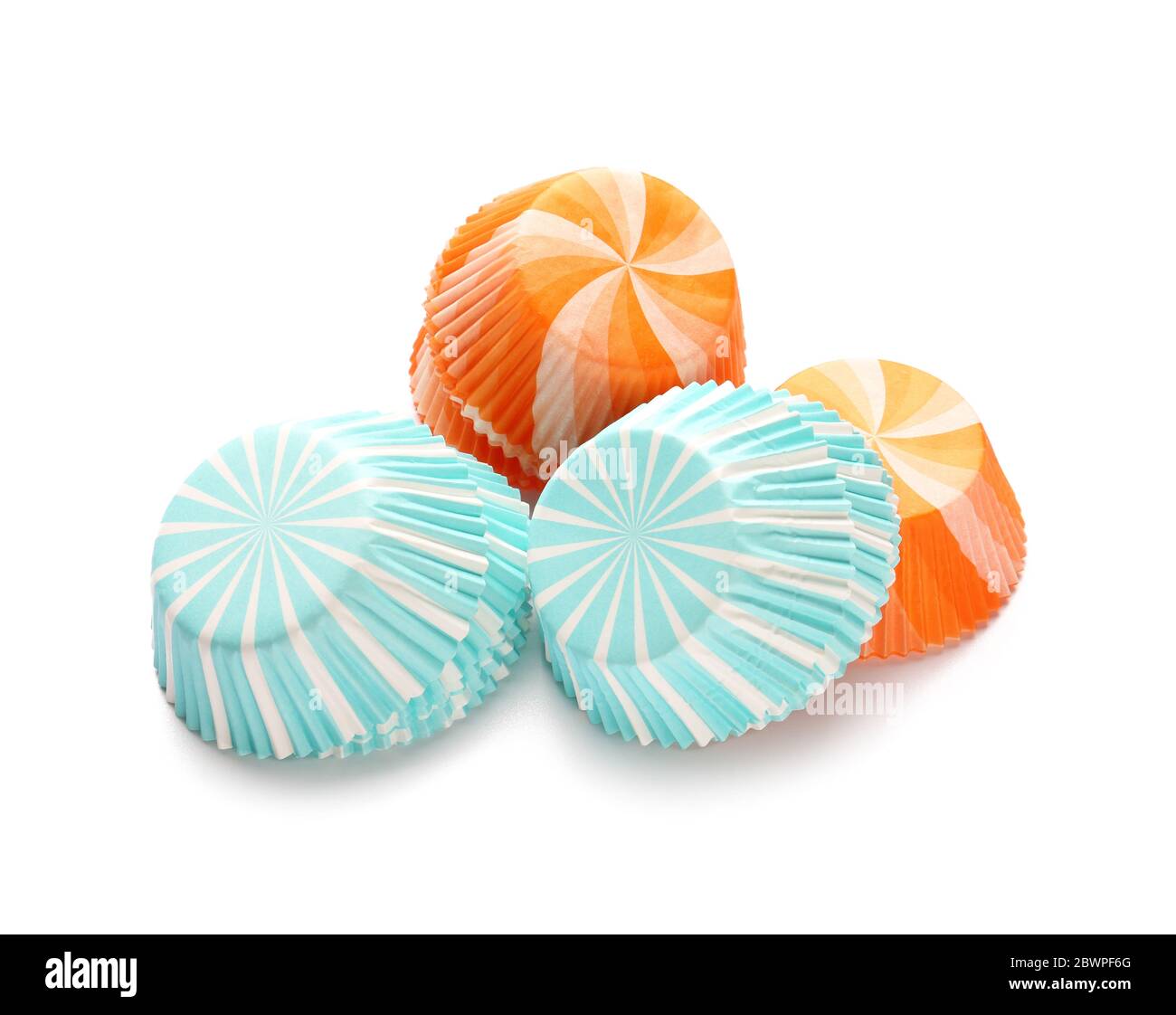 Muffin baking cups on white background Stock Photo