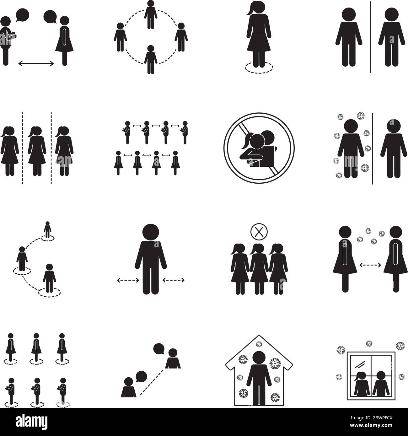 Social distancing silhouette style icon set vector design Stock Vector ...
