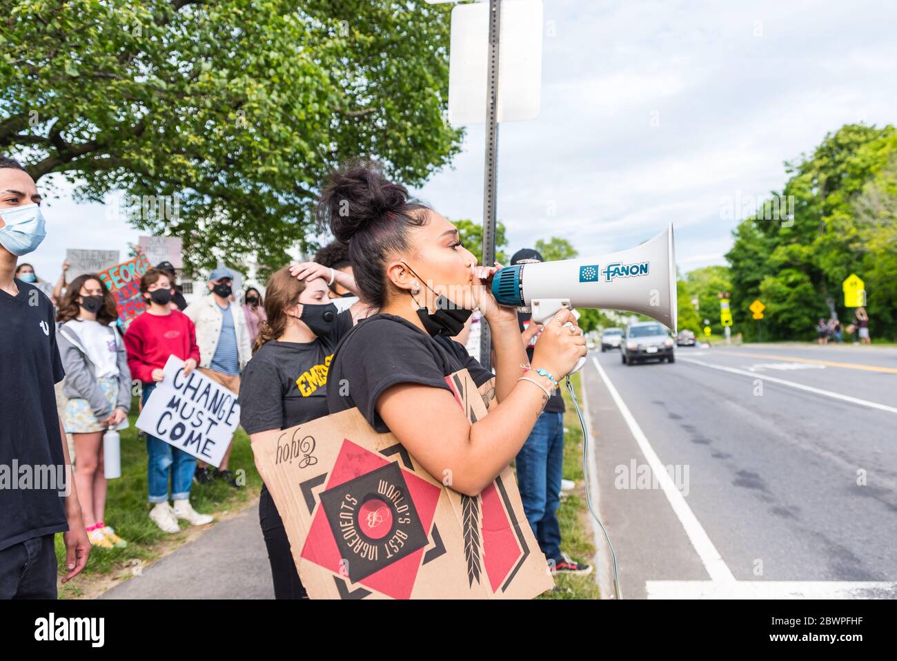 Sudbury, Massachusetts. 2nd June, 2020. A large group of people held an organized Black Lives Matter rally in the center of town. Stock Photo