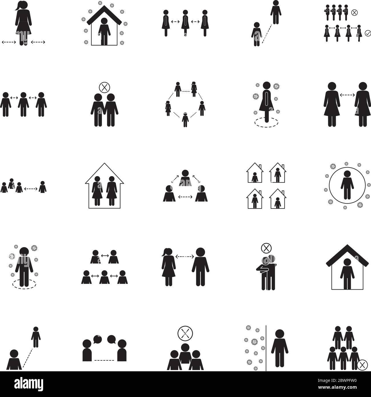 Social distancing silhouette style icon set vector design Stock Vector ...