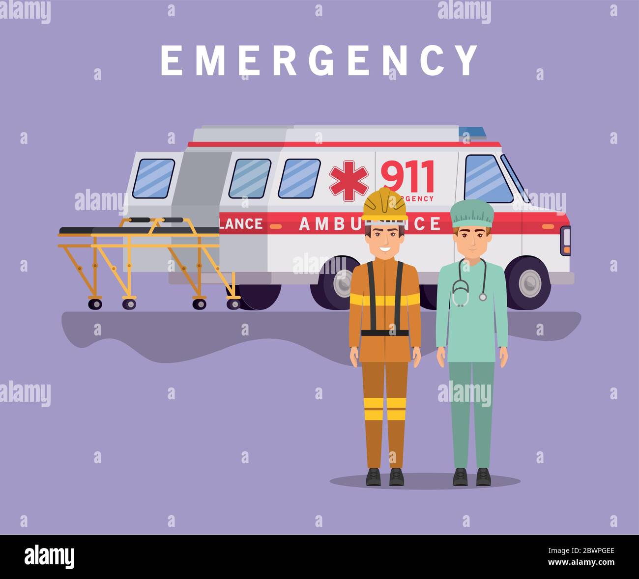Ambulance stretcher paramedic and firefighter vector design Stock Vector Image & Art Alamy