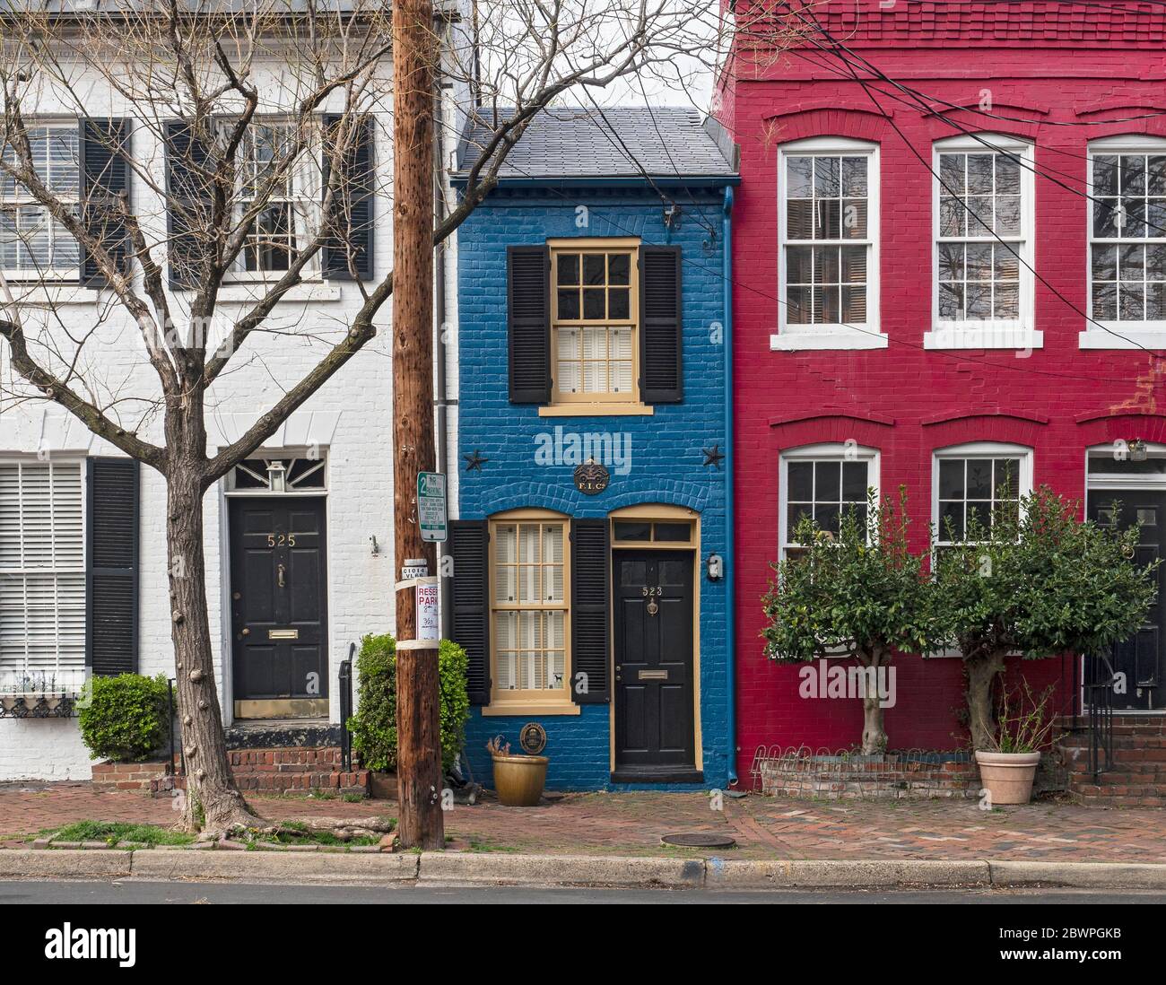 This home, measuring only 7 feet wide and 325 square feet inside, was built by John Hollensbury about 1830. Originally, this space was an alleyway. Stock Photo