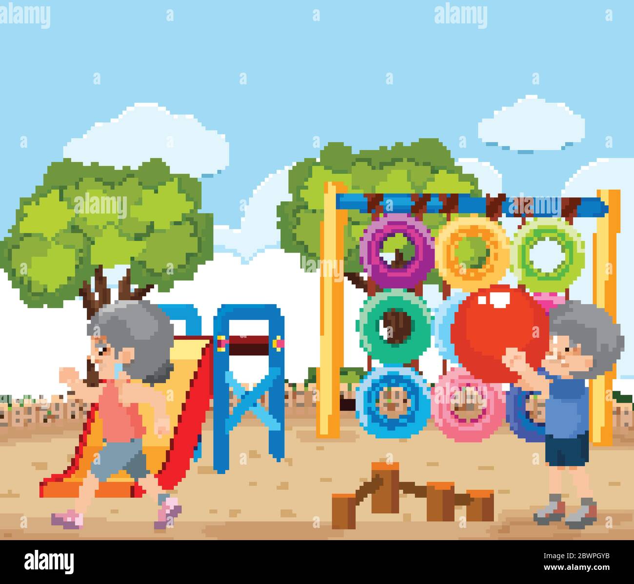 Scene with old couple exercising in the park illustration Stock Vector ...