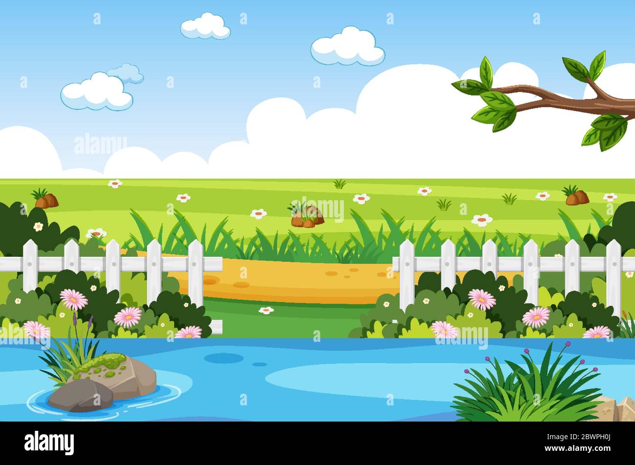 Background scene with river in the park illustration Stock Vector Image ...