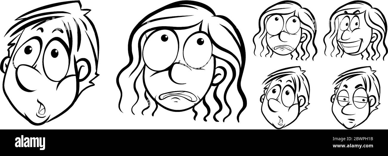 Human faces with different facial expressions illustration Stock Vector ...